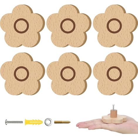 6 x Bouchons de tiroirs en bois 2.36 pouces Meubles décoratifs Poignées de plateau avec vis pour armoires de cuisine Meubles de porte Armoire de rangement Hardware (1/5)