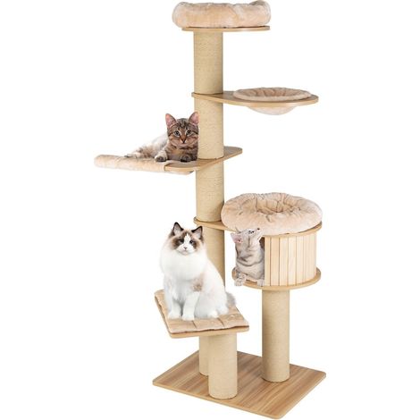 191 cm Cat Tree Multi-Level Wooden Cat Tower Activity Center w/ Scratch Posts (1/5)