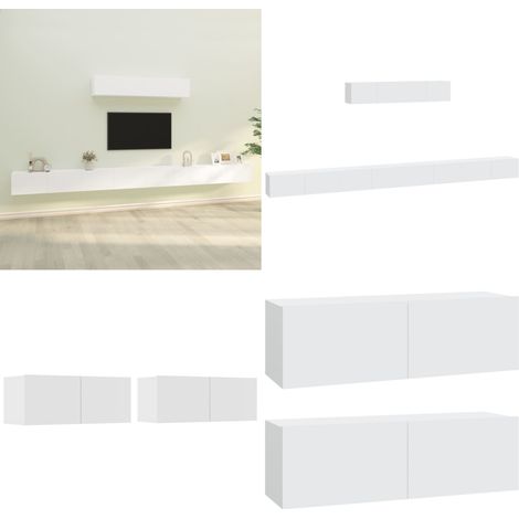 6-tlg. TV-Schrank-Set Weiß Holzwerkstoff - TV-Schrank - Holzwerkstoff Möbel - Wohnzimmer Dekoration - Wandmontage Regal - Fernsehtisch - Home & Living (1/5)