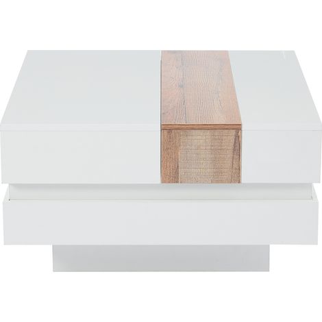 Tavolino da salotto quadrato 70x70x39 cm con piano estraibile e vano contenitore bianco (1/5)
