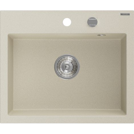 Mexen Oscar évier en granit 1 bac 580 x 490 mm, beige, siphon chromé - 6519581000-69 (1/5)
