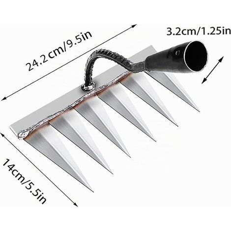 Rateau Jardin, Outillage de Jardin, Rateau de Désherbage Outils Jardinage, Rateau Gazon Scarificateur Manuel 6 Dents en Acier, Houe Jardinage, pour Désherbage/Ameublissement du Sol/Semis (sans Bâton) (1/2)