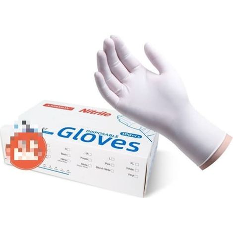Gants jetables en nitrile, lot de 100 - Gants de protection pour la cuisine et l'atelier, sans poudre, résistants à la perforation et à l'huile (blanc, tailles M/L/XL) L (1/5)