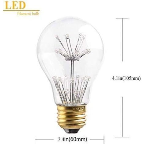 Lampadina a filamento LED A60 da 3W, forma sferica classica, attacco E27 da 220V, luce bianca calda 2200K, angolo del fascio luminoso di 360°, equivalente a 30 Watt, superficie stampata con finitura e (1/4)