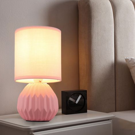 Tischlampe pink Keramik Nachttischlampe Tischleuchte Beistelllampe Wohnzimmerlampe Textil, 1x E14, DxH 12 x 23 cm