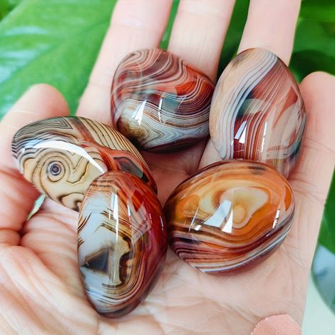 Lot de 5 pierres d'agate rubanée naturelle polie, pour décorer pots de fleurs, aquariums ou jardins. (1/5)