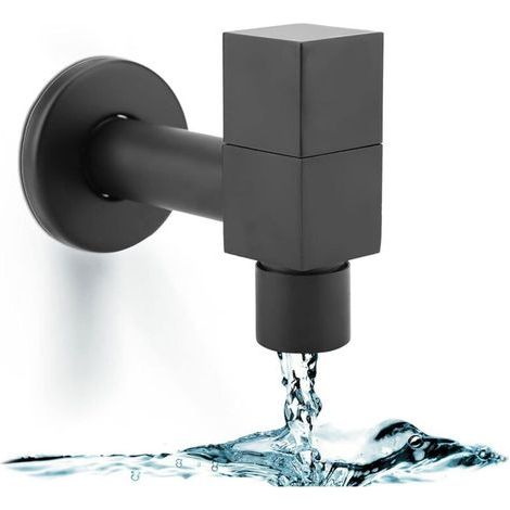 YMYNY Quadratischer Waschbeckenhahn, schwarzer Kaltwasserhahn mit quadratischem Kupfergriff für Waschmaschine, Spüle, Waschbecken, Wasserhahn, Wandarmatur für Bad und Küche (Wischbecken) (1/5)