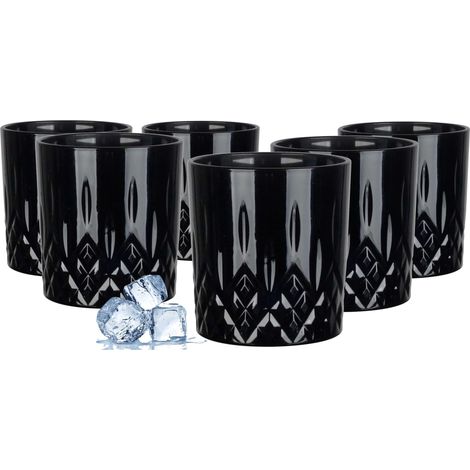Lot de 6 verres à whisky, rhum, gin, bourbon, à cocktail, cadeau d'anniversaire, pour les hommes, les amateurs de whisky, accessoires d'alcool, noirs, 6 x 280 ml (1/5)