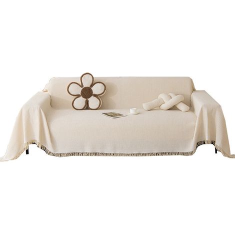 Plaid Canapé - Tissu Chenille - Réversible - 180x380 cm - Beige - Pour Canapé 1 2 3 4 Places - 1 Pièce (1/5)