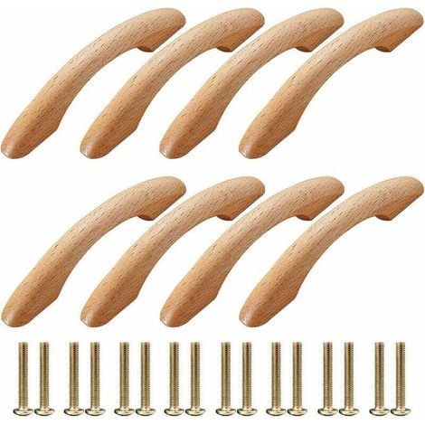 8 Pièces Meuble Bois Poignées Poignées de Meuble Bouton de Porte Poignée Armoire Arc en Forme de Poignée Poignee de Meuble Cuisine Poignées de Tiroir avec 16 Vis pour Porte Placard Tiroir (1/5)