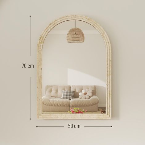 Miroir mural arqué 50 x 70 cm avec cadre imitation pierre, beige, pour salle de bain, salon, chambre, entrée (1/5)