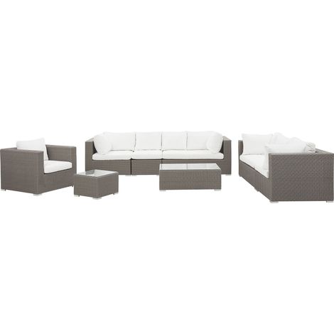 Garden Lounge Set with Table 8 Seater MAESTRO Modular PE Rattan Taupe