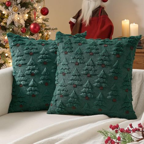 Set of 2 Christmas Tree Decorative Pillow Covers Green Stump Christmas Decorations 18x18 Inch Soft Plush Faux Fur Jacquard Throw Pillows for Couch Bed Sofa Holiday Festivals Winter Home Decor (1/5)