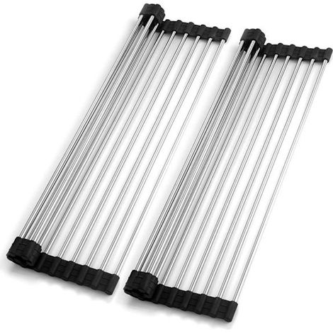 Égouttoir à vaisselle en acier inoxydable, enroulable et pliable, lot de 2-AquaForge (1/5)