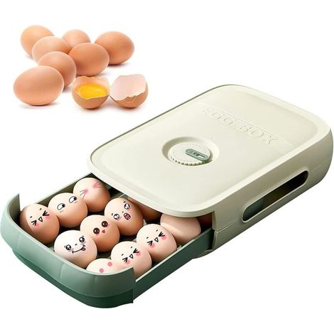 Boîte de rangement en plastique pour tiroir à œufs Bac à légumes (Vert) (1/5)
