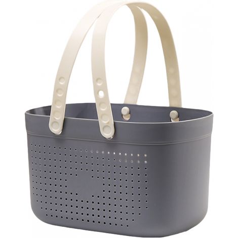 Panier de rangement de salle de bain (gris), panier de douche portable en maille, panier de douche, panier de douche avec évents, panier de rangement portable en plastique de grande capacité (1/5)