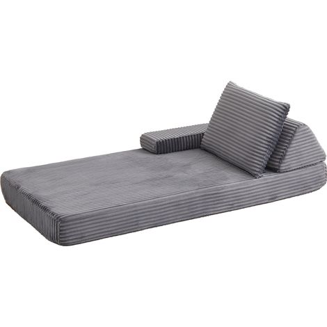 Sofá modular con respaldos triangulares, reposabrazos movibles, cojín alargado, pana gris (1/5)