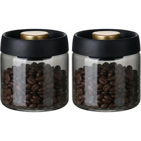 Pot à café sous vide sans air, bocal de conservation alimentaire en verre borosilicaté avec couvercle à pompe pour stopper l’oxydation, pour grains, thé et produits secs (17 oz/500 ml – Gris) (lot de (1/5)