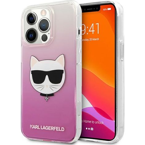 Custodia per iPhone 13 Pro Max con la testa di Karl Lagerfeld Choupette rosa (1/5)