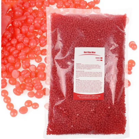 Lot de 1000G de fèves de cire dure parfum fraise, épilation rapide sans bande pour nez, jambes et corps, grand sachet 1000G (1/5)
