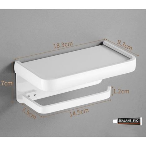 Support Papier Toilette - - Mural sans Perçage - Aluminium - Blanc - Étagères Spacieuses (1/4)