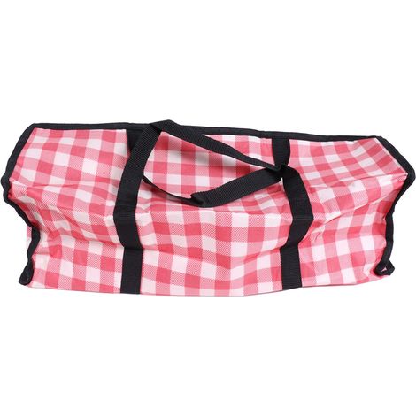 Sac de rangement en PVC, organisateur, sac fourre-tout zippé anti-poussière avec poignées, pour la maison et les voyages, à carreaux rouges (1/5)