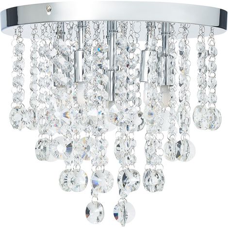Litecraft Montego Ceiling Light Flush Crystal Effect 6 Arm Fitting - Chrome (1/5)
