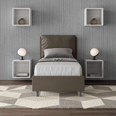 Letto singolo contenitore imbottito 80x190 similpelle cappuccino Antea (1/5)