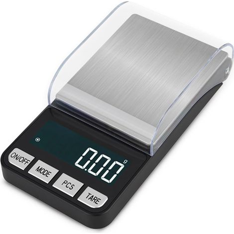 （MAX:500g）Balance de cuisine portable avec 7 unités de pesée 0.01g Couvercle de haute précision résistant au vent Couvercle en acier inoxydable facile à nettoyer pour la pesée de bijoux Thé d'or