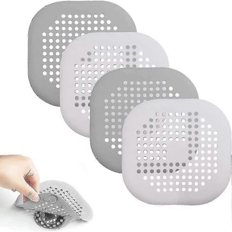 Crépine de baignoire, lot de 4 crépines en silicone pour cheveux, crépine de douche avec ventouse, crépine pour lavabo et baignoire (1/5)