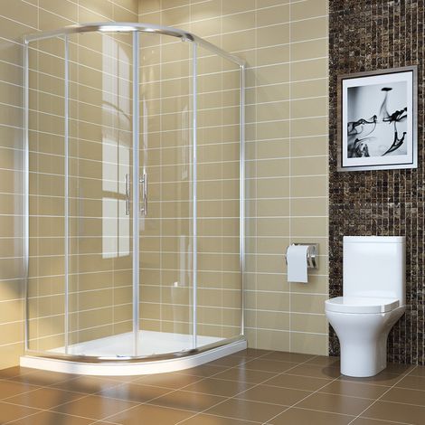 ELEGANT 900 x 800 mm offset Quadrant Shower Enclosure 6mm Tempered Sliding Glass Cubicle Door (1/5)