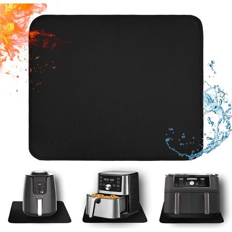 Tapis Anti-Chaleur Air Fryer, Protection Cuisine, 30x45cm, Noir  550 °C Tapis protection plan de travail cuisine, imperméable et antidérapant, protection sous cafetière comptoir (1/5)