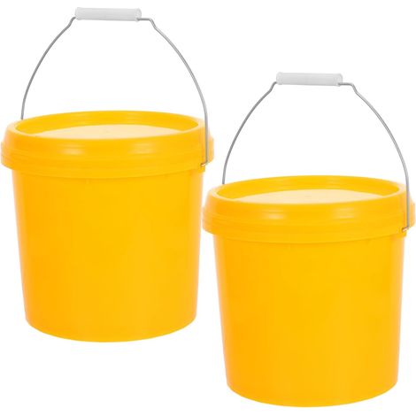 Seau en Plastique avec Couvercle 5l 2 Pièces, Seau à Eau Portable Multifonctionnel, Plastique Épais Jaune, Seaux Étanches pour Usage Domestique Et Stockage Liquide (1/5)