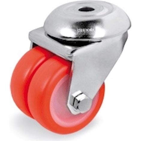 Roulette OEIL jUMELÉE pivotante diamètre 50 mm polyuréthane ROUGE - 140 Kg (1/2)