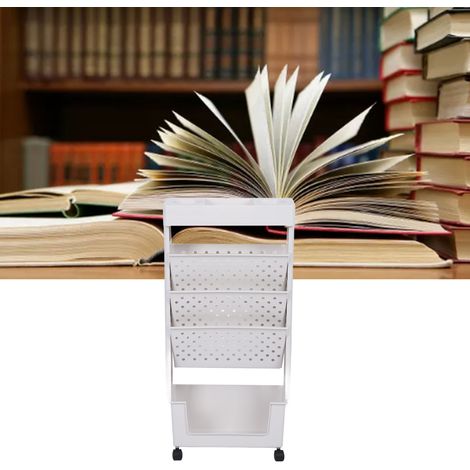 Mobiles Kunststoff-Bücherregal mit Rollen, großes Fassungsvermögen, vertikale Ablage, weiß. (1/5)