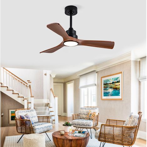 Ventilador de techo con luz de 42 pulgadas, mando a distancia, negro y nogal HAVRYA (1/5)