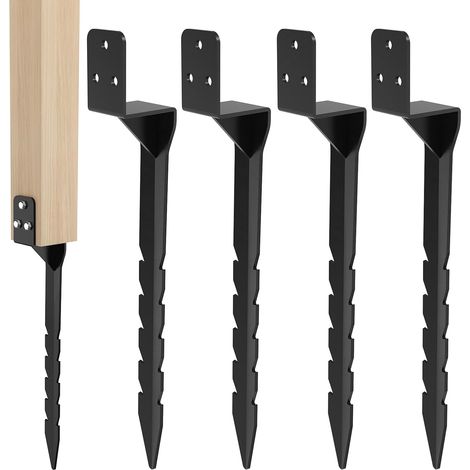 Lot de 4 Douilles à enfoncer - en Forme de L - en Acier galvanisé à Chaud - Support de Poteau à enfoncer - Ancrage au Sol pour poteaux en Bois (1/5)