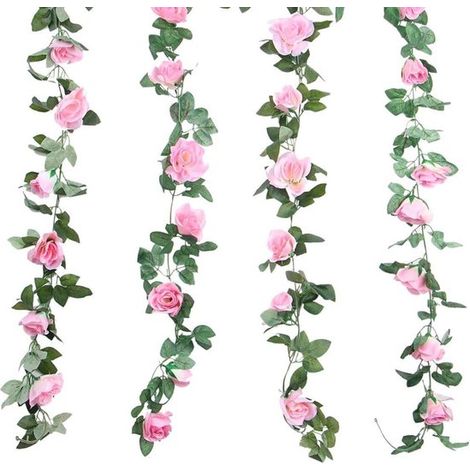 2 guirlandes de roses artificielles de 240 cm - Décoration florale rose et blanche pour la maison, les murs et les mariages (1/5)