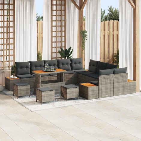 vidaXL Ensemble de canapé de jardin 14 pc 13-Nombre de places Gris (1/5)