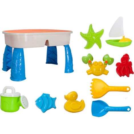 Table d'activités sable et eau pour enfants avec 9 jouets de plage. (1/5)