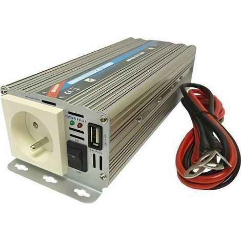 Spannungswandler - HTC TECHNIC - 24V/220 V - Leistung 600 W - Mit USB-Anschluss 2A - Geliefert mit Batteriekabeln