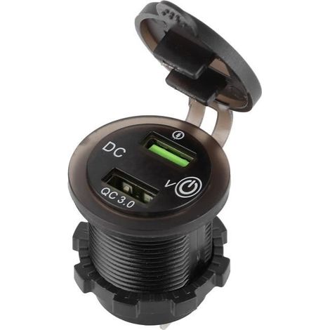 Eiffel Chargeur Double Port Usb Qc 3.0 Charge Rapide Étanche Avec Voltmètre Led (Lumière Led Rouge) (1/4)