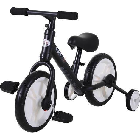 Draisienne 2 en 1 vélo enfant roulettes et pédales amovibles roues 12" acier noir hauteur selle réglable