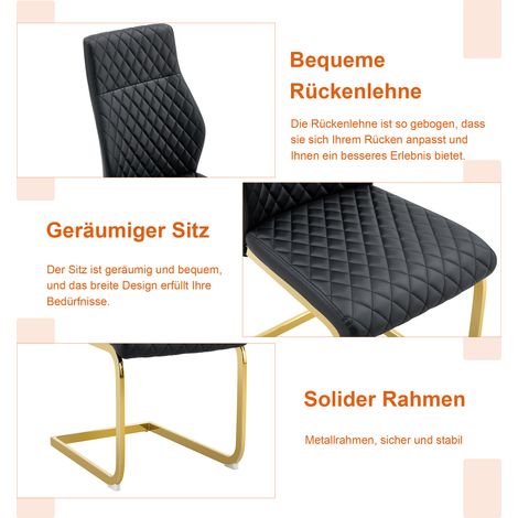 Ensemble table et 2 chaises de salle à manger, table ronde 60 cm en MDF aspect bois, pied central doré, chaises noires à motif losange avec piètement métal doré. (1/5)