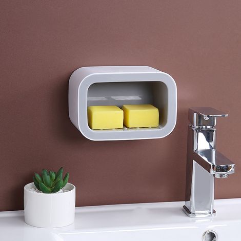 Porte-savon mural à ventouse pour WC, sans perçage, boîte, fournitures pour dortoir étudiant, style nordique, 1 couche, gris (1/5)