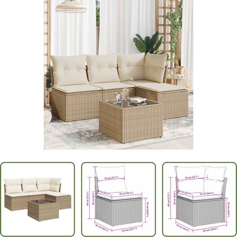 Meubles extérieurs - Salon de jardin avec coussins 5 pcs beige résine tressée (1/5)
