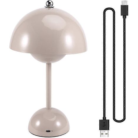 Lampe de table LED rechargeable en forme de bouton de champignon, commande tactile, fer sablé et acrylique, veilleuse chaude pour chambre, salle à manger ou bureau, 28 cm (1/5)