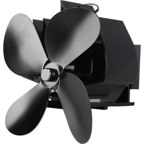 Ventilateur mural pour cheminée à 4 pales, avec fonction chauffage, pour poêles à bois et cheminées, noir (1/5)