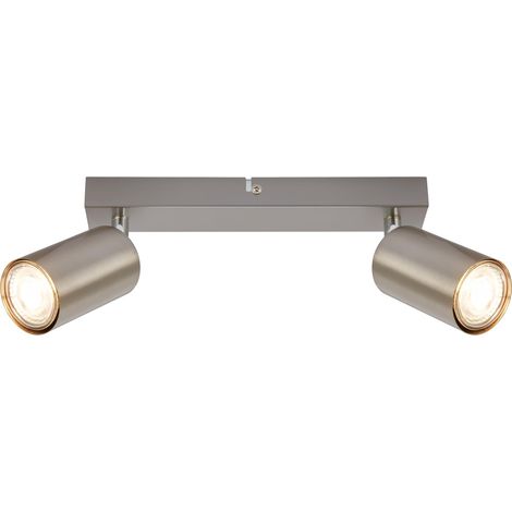 Plafonnier Pivotant GU10 Max 9W, Lampe de Salon, Chambre, Cuisine, Spot de Plafond, Éclairage 25,5cm, Nickel Mat, Argent (1/5)
