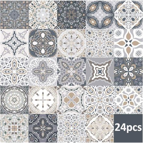 Lot de 24 stickers muraux autocollants 15x15cm effet carreaux, décoration cuisine salle de bain (1/5)